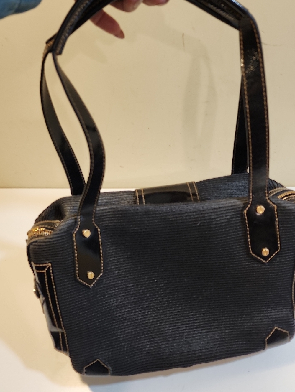 ERIC JAVITS NY Black Shoulder Tote Bag  with Red Interior - Picture 8 of 16